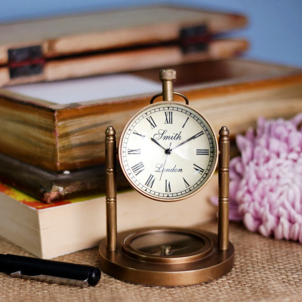 2 Inch DP + Compass Brass Table Clock