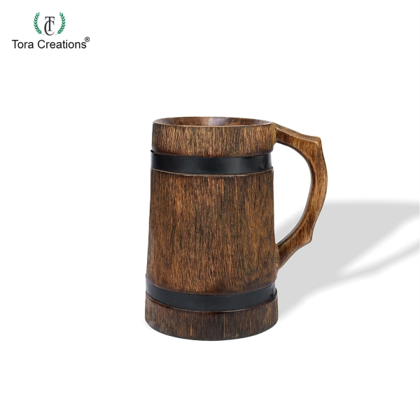 Wooden Beer Mug with Metal Strip - Image 3