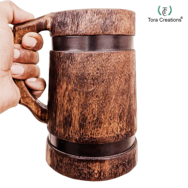 Wooden Beer Mug with Metal Strip