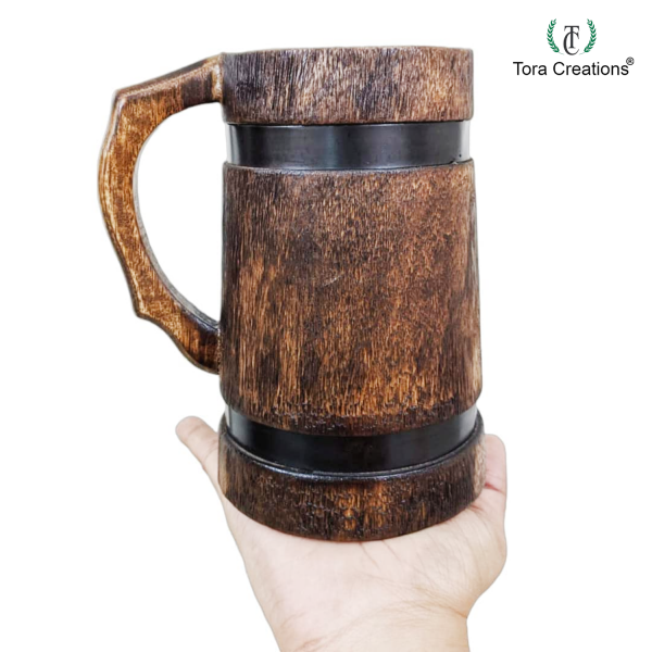 Wooden Beer Mug with Metal Strip - Image 5