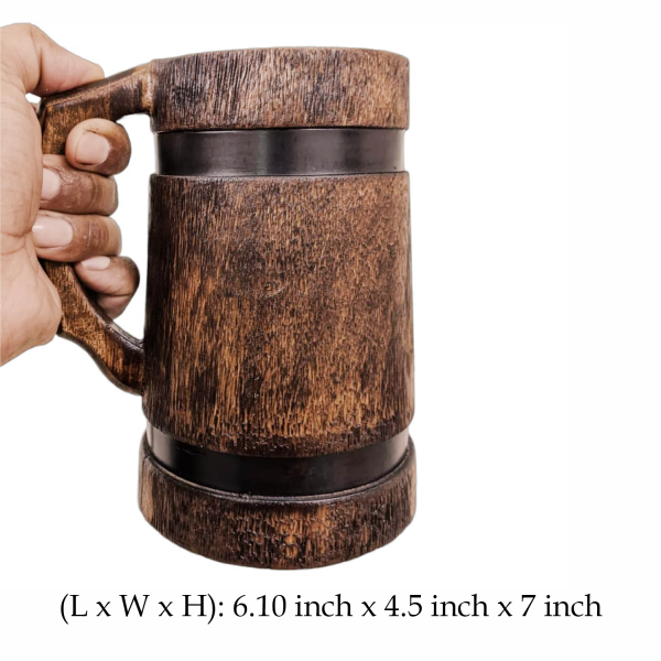 Wooden Beer Mug with Metal Strip - Image 2