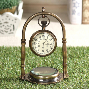 2 Inch U Stand + Compass Brass Table Clock