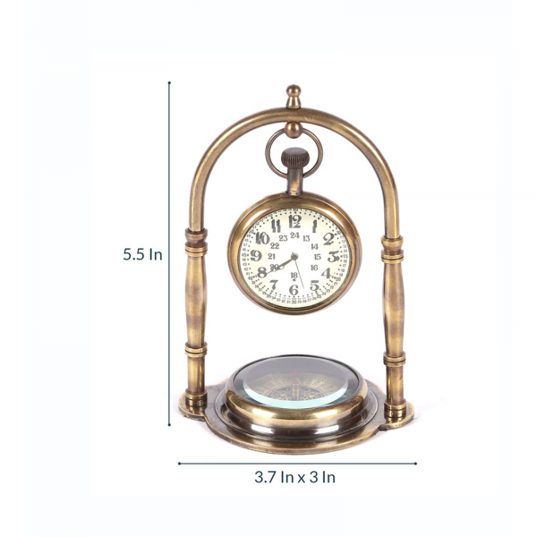 2 Inch U Stand + Compass Brass Table Clock - Image 4