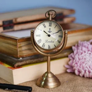 2 Inch Moon Antique Brass Table Clock
