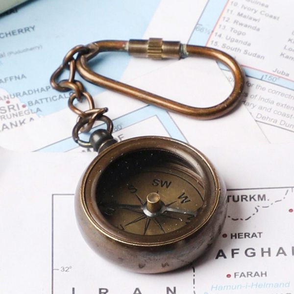 Brass Compass Key Chain Antique Finish