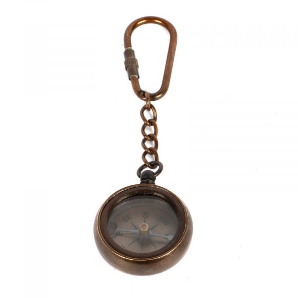 Brass Compass Key Chain Antique Finish - Image 2