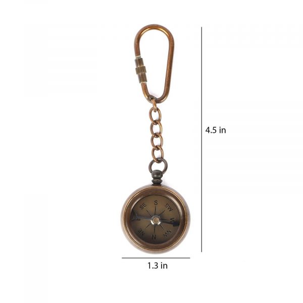 Brass Compass Key Chain Antique Finish - Image 5