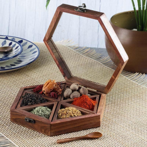 Sheesham Wood Hexagon Spice Box