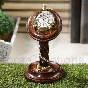 tora creations brass pocket watch with sheesham wood stand