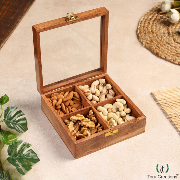 Tora creations wooden spice box with 4 compartment fixed